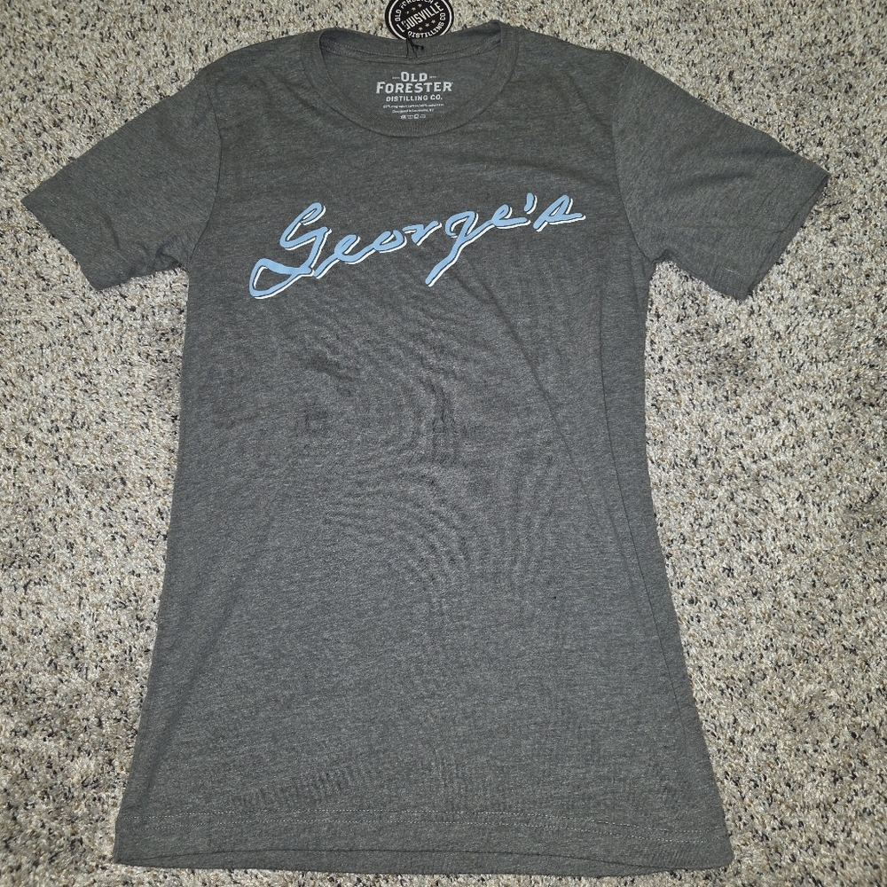 Old Forester Distilling Co George’s Script T Shirt Louisville KY Bourbon XS NWT